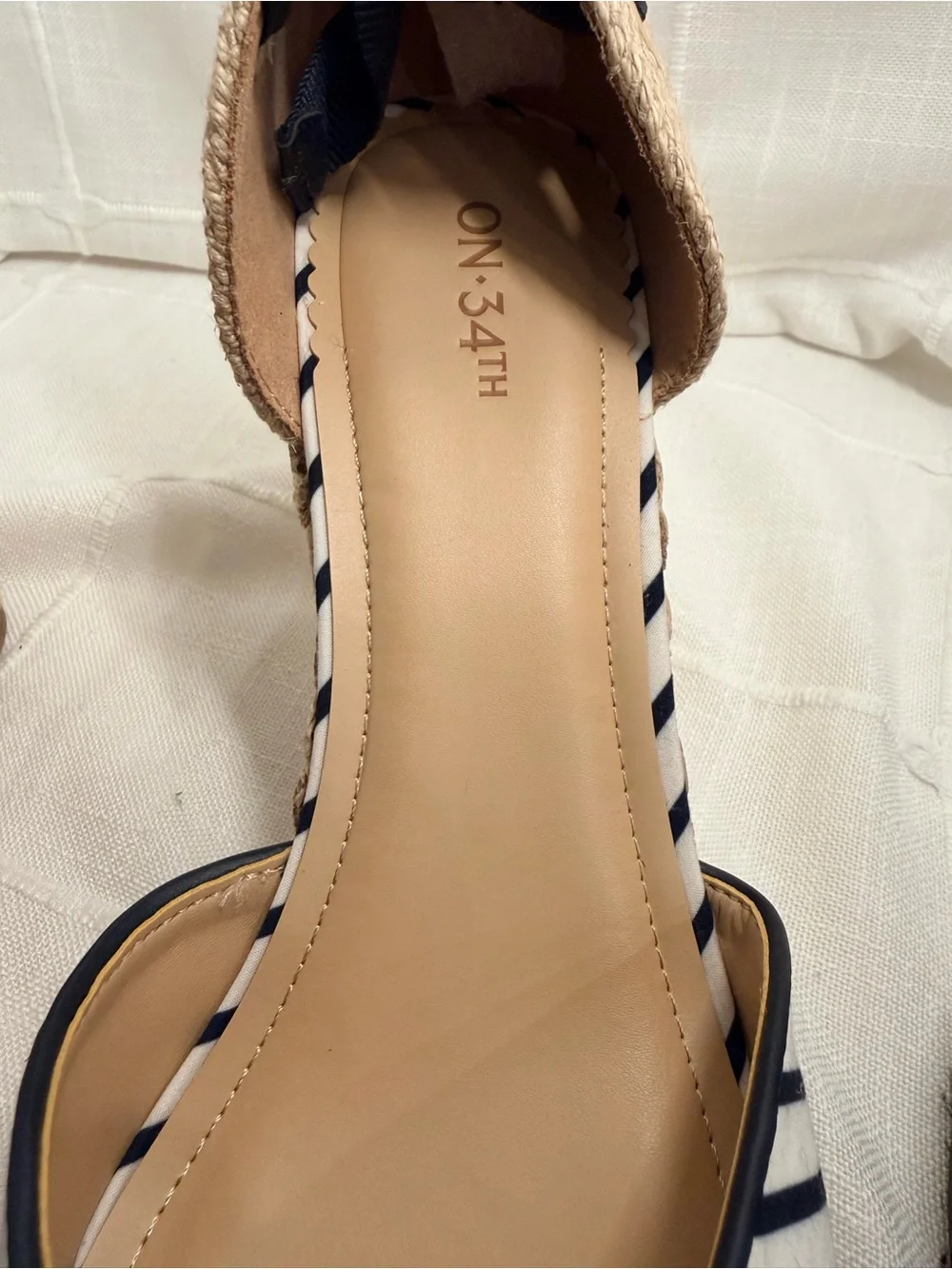 On 34th Melindaa Navy Stripe Espadrille Wedges Size 11M New